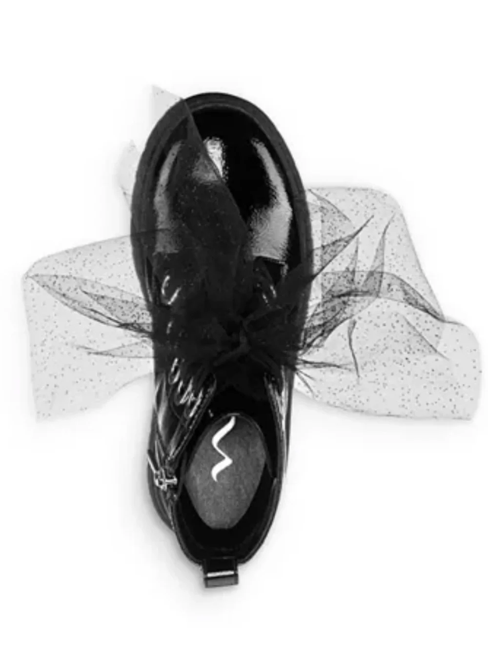 NWT Nina Black Patent Chassy Booties With Tulle Laces